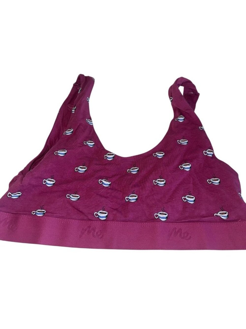 Meundies Womens Scoop Bralette Sz M Maroon Coffe Mugs Cups Organic Cotton